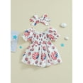 thumbnail image 2 of CIYCuIT Baby Girls 4th of July Romper Dress Donut Print Short Sleeve Off Shoulder Pleated Jumpsuit with Headband 3M 6M 9M 12M 18M Newborn Infant Cute Summer A-line Dress, 2 of 9
