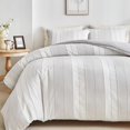 thumbnail image 1 of Striped Duvet Cover Lightgrey King, Lightgrey with White Striped Weave Pattern Bedding, Microfiber Soft Textured Duvet Cover Set with Zipper Closure and Corner Ties (Lightgrey, King), 1 of 9