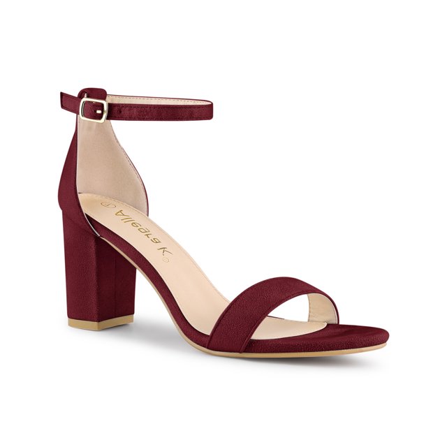 BLISSFUL STEP Women's Ankle Strap High Block Heels Sandals Burgundy 8