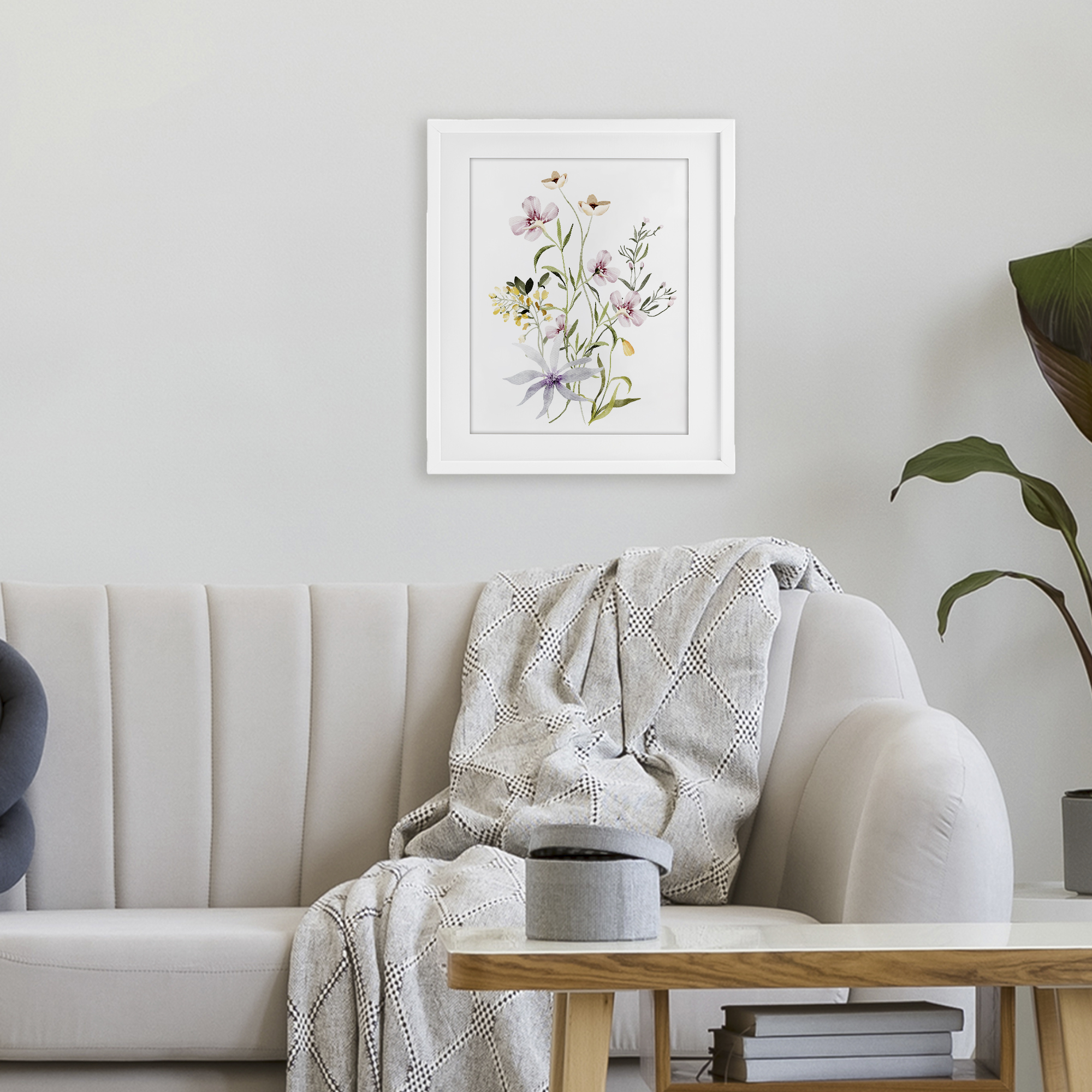 Floral Foliage Bundle White Framed Print Under Glass, design by Lettered and Lined