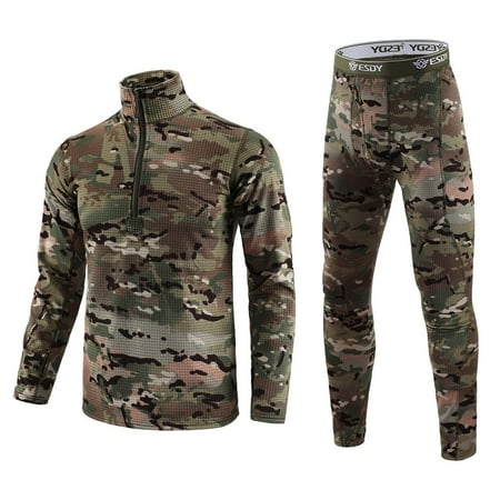 YDKZYMD Thermal Underwear for Men Long Johns Fleece Lined Hunting Gear Set Base Layer for Cold Weather Light Brown XL
