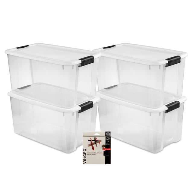 Sterilite 70Qt Ultra Latch Box 4Pk and Velcro 10Ft Low Profile 1" Fastener