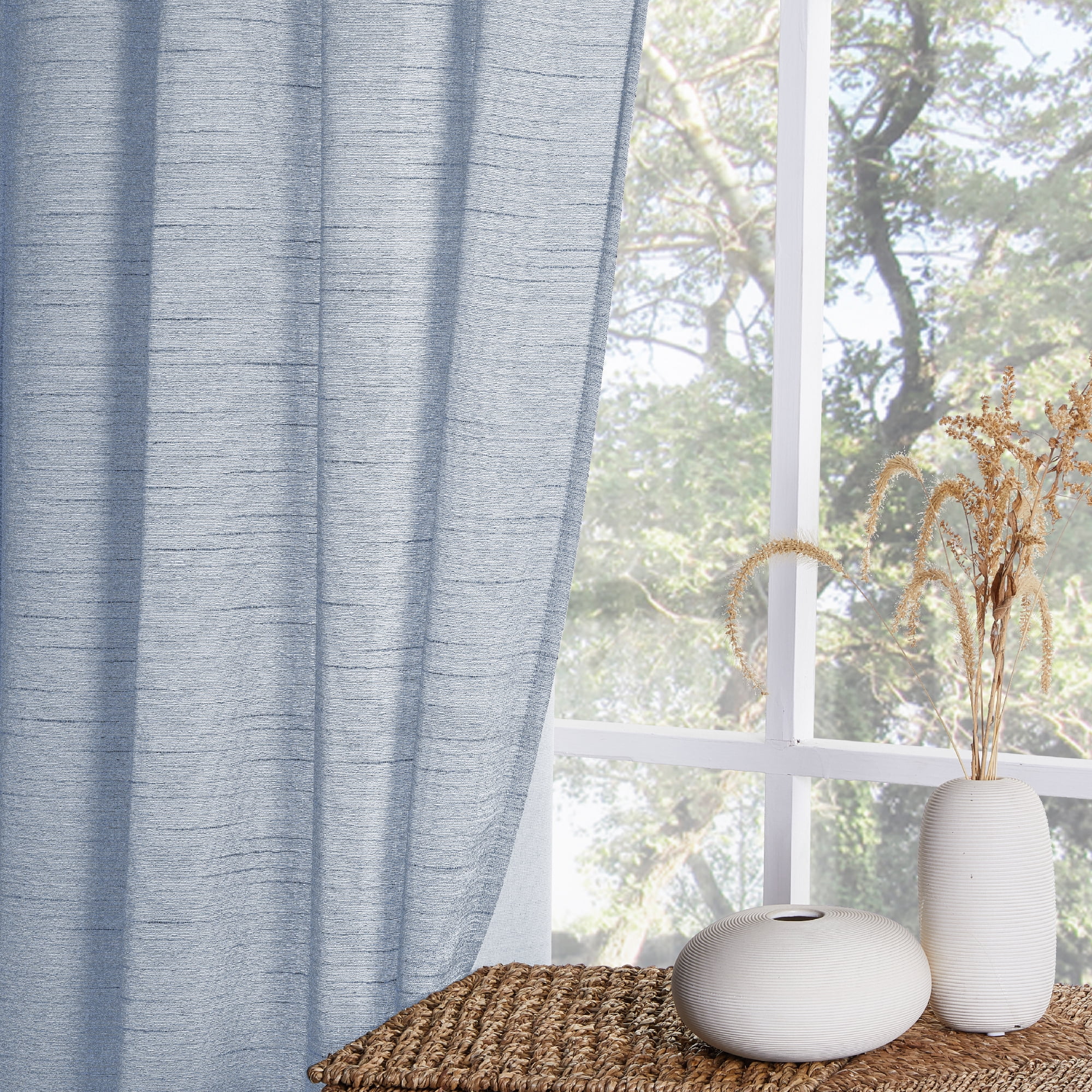 Mainstays Light Filtering Light Blue Curtains For Bedroom And Living Room, Linen Look, 2 Panel Set