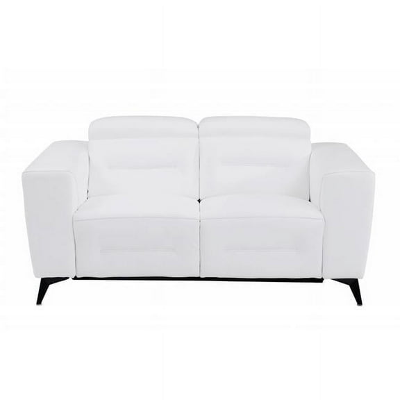 65 in. Italian Leather Reclining Loveseat, White & Chrome