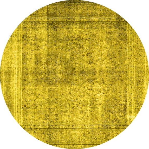 Ahgly Company Machine Washable Indoor Round Persian Yellow Traditional Area Rugs, 7' Round
