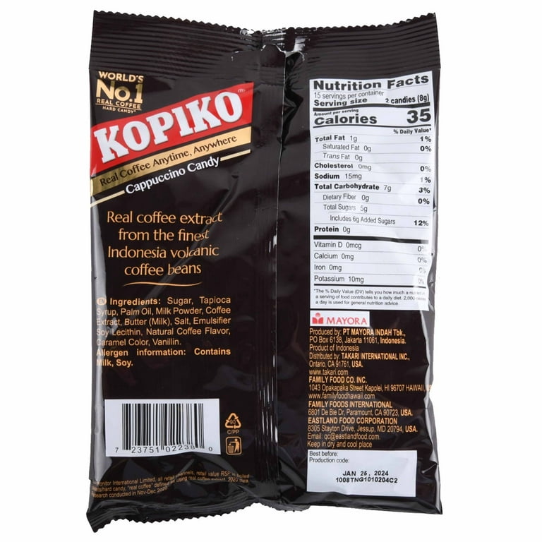 4 Bags Kopiko Real Coffee Cappuccino Candy Hard Candies Rich Flavor Taste  Treat