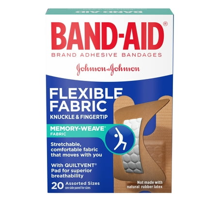 (2 pack) Band-Aid Brand Flexible Fabric Knuckle and Fingertip Adhesive Bandages, for Wound Care, Assorted Sizes, 20