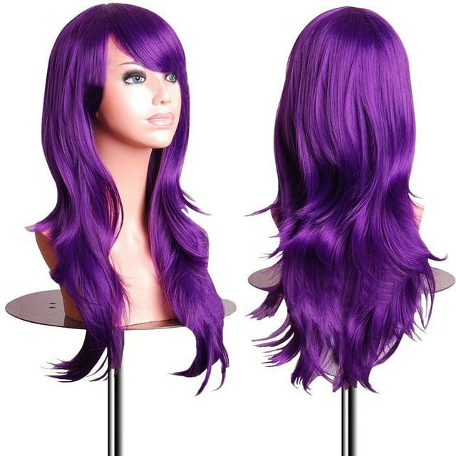 EmaxDesign Perruques 28 Pouces Perruque de Cosplay pour Femmes avec Bonnet et Peigne (Violet Foncé)