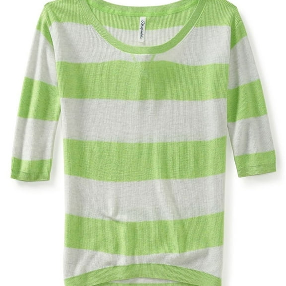 Aeropostale Womens Striped Ribbed Knit Sweater, Green, Small