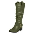 thumbnail image 3 of Women's Knee High Riding Boots Comfortable Low Chunky Heel Side Zipper Round Toe Wide Calf Boots Brown, 3 of 8