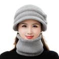 thumbnail image 2 of 2Pcs/Set Womens Winter Beanie Hat Scarf, Fleece Lining Warm Knitted Beanie Scarf Hats Cap with Visor, 2 of 7