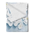 thumbnail image 2 of Flowers Soft Flannel Fleece Throw Blanket, Abstract 3D Style Effect Cherry Blossoms Modern Spring Sakura Pattern, Cozy Plush for Indoor and Outdoor Use, 50" x 60", Pale Blue and White, by Ambesonne, 2 of 5