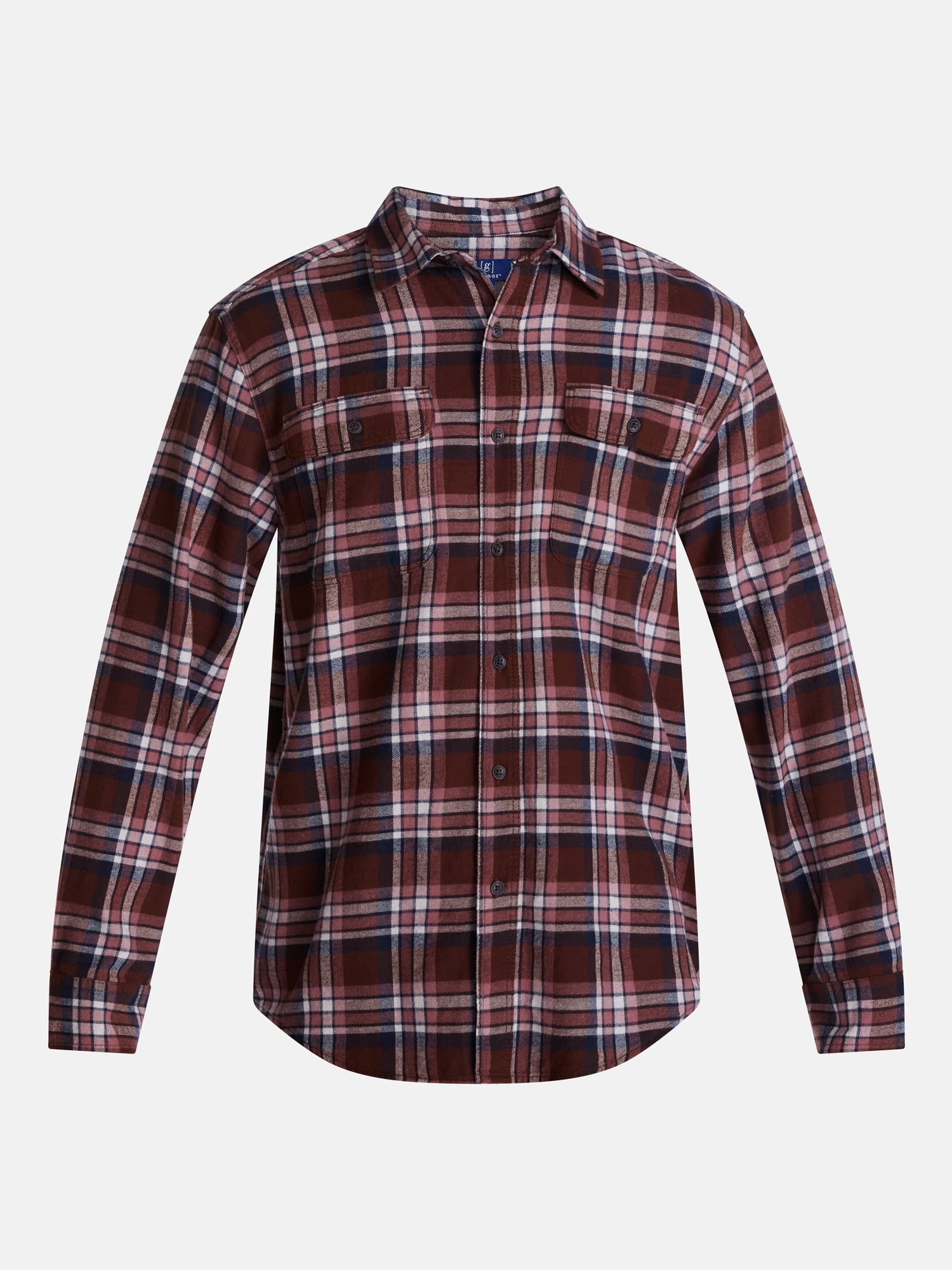 George Men's and Big Men's 100% Cotton Double Pocket Flannel Shirt, Sizes XS-3XLT