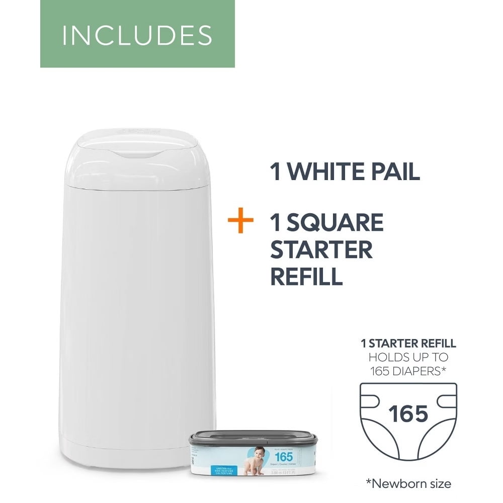 Classic Diaper Pail with Odor Locking Clamp and One-Hand Operation