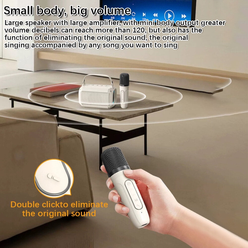 Mini Karaoke Machine with 2 Wireless Microphones Portable BT Speaker Rechargeable 5W LED Colorful Changing Lighting Handheld Mic Karaoke Speaker Gifts for Girls Boys Birthday Party Home KTV Set