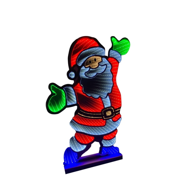 Universal Statues LED Lighted 3D Standing Santa with Wooden Base Christmas Infinity Mirror - 23"