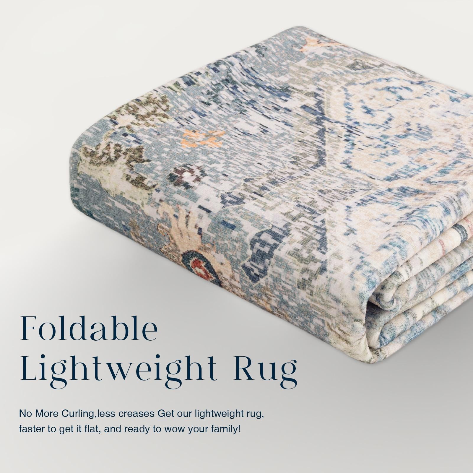 Phantoscope Retro Distressed Area Rug — Low-Pile Living Room Rug, 4' x 6', Classic Blue