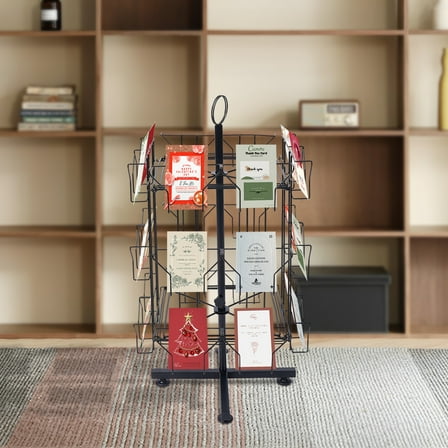 YKITRD 24-Pocket Spinning Greeting Card Rack - Durable Black Display Stand