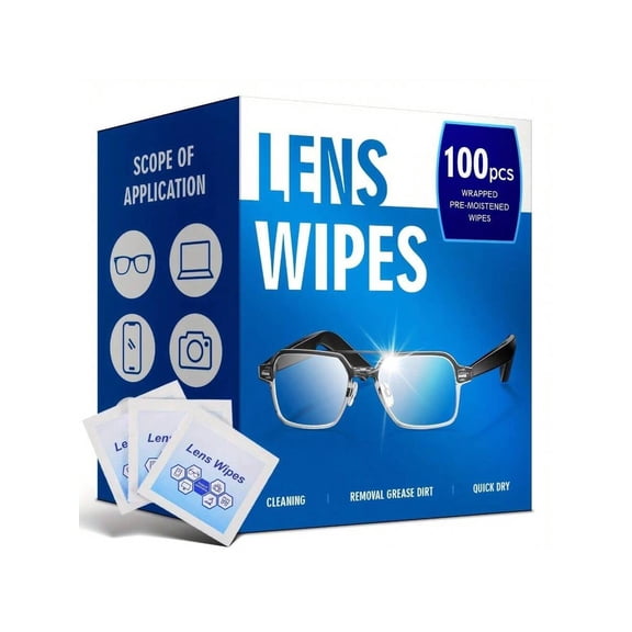 Lens Wipes for Eyeglasses and Screen Cleaning Wipes, Pre-Moistened Individually Wrapped Glasses Cleaning Wipes for Lenses and Electronics, 100 Pack