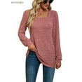 thumbnail image 5 of BadPiggies Women's Tunic Top for Leggings Square Neck Puff Long Sleeve Shirt Casual Fall Sweatshirt Sweater T-Shirt (S, Pink), 5 of 5
