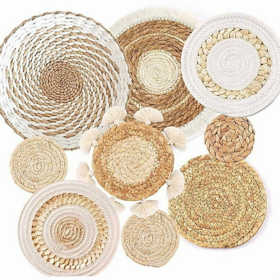 9 Pack Boho Wall Basket Set, Hanging Woven Decor, Seagrass Rattan Wicker Decor