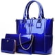 thumbnail image 1 of Bolso de mano de mujer de 3 piezas + bolso de hombro + bolso para tarjetas, piel sintética brillante con asa superior, bolso bandolera, bolso de hombro, monederos, 1 of 7