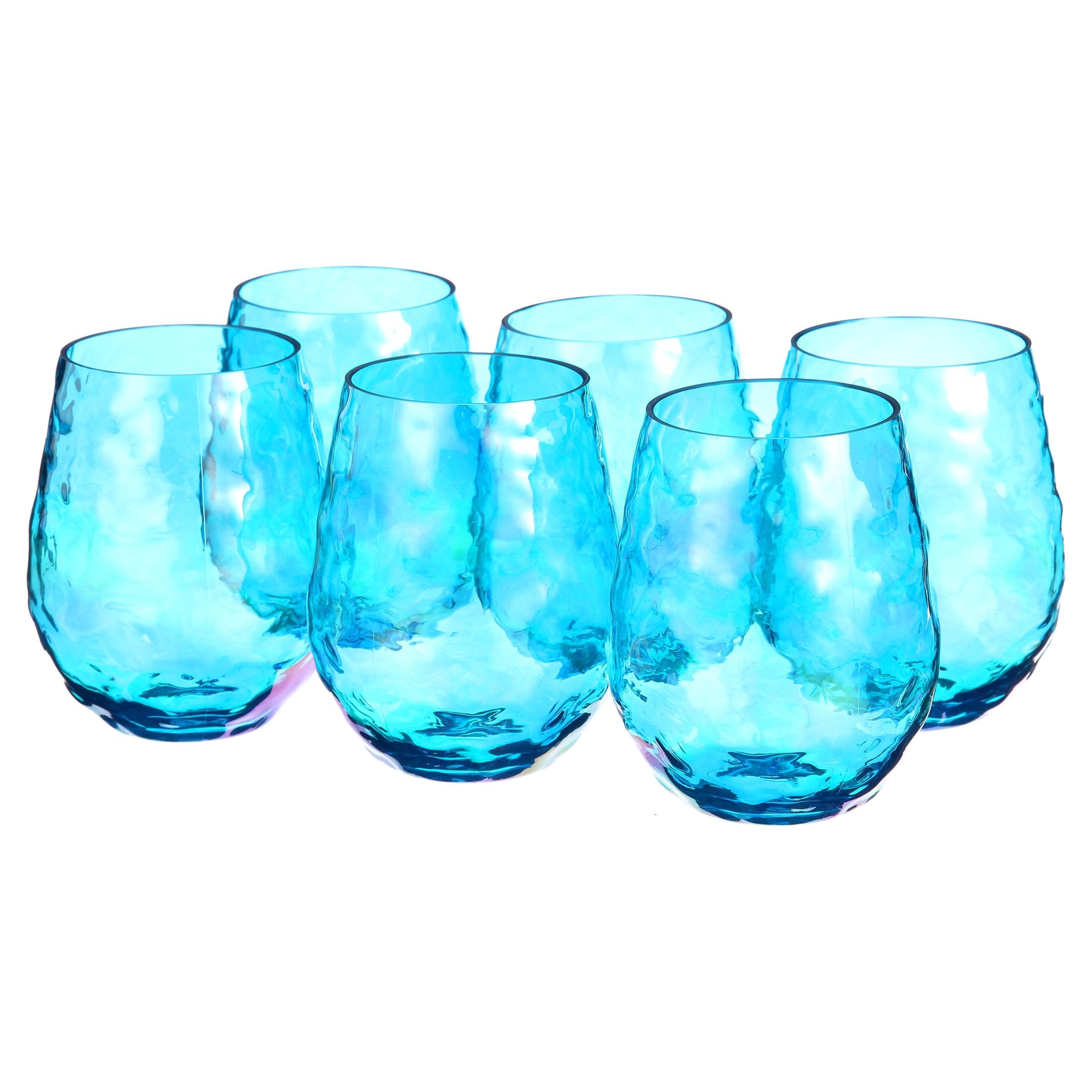 Berkware Set Of 4 Sparkling Blue Colored Stemless Wine Glass (19oz