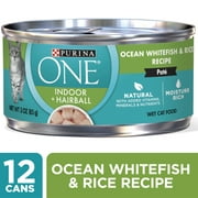 (12 Pack) Purina ONE Indoor, Natural, High Protein Pate Wet Cat Food, Indoor Advantage Ocean Whitefish & Rice, 3 oz. Pull-Top Cans