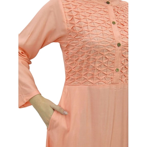 Bimba Women's Mandarin Collar Plain Jilbab Dress With Pockets Full Sleeve Maxi