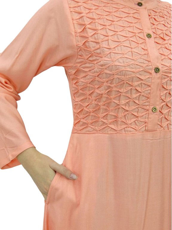 Women's Mandarin Collar Plain Jilbab Dress With Pockets Full Sleeve Maxi