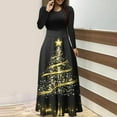 thumbnail image 3 of SuTry Womens Christmas Dress Festival Fashion Print Long Dress Round Neck Long Sleeve Casual Party Holiday Womens Christmas Gifts Dress(Gold,L), 3 of 4