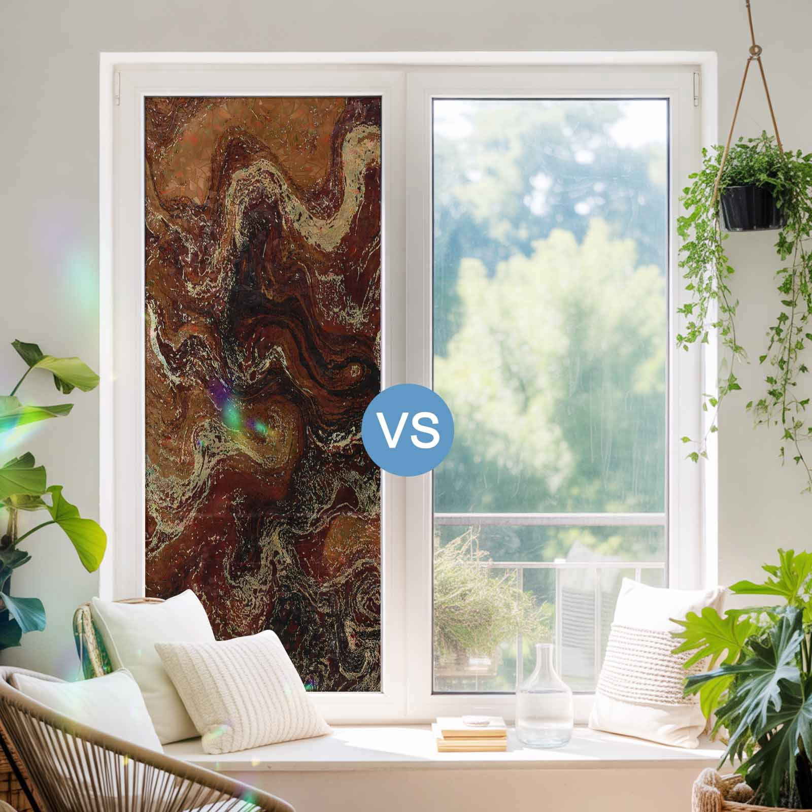Brown Marble Window Privacy Film Stain Glass,Reusable Decorative Rainbow Window Film,Ombre Abstract Striped Mottled Aesthetic Static Cling Sun Blocking Stickers Decals Covers 17.7" x 78.7" (2pcs)