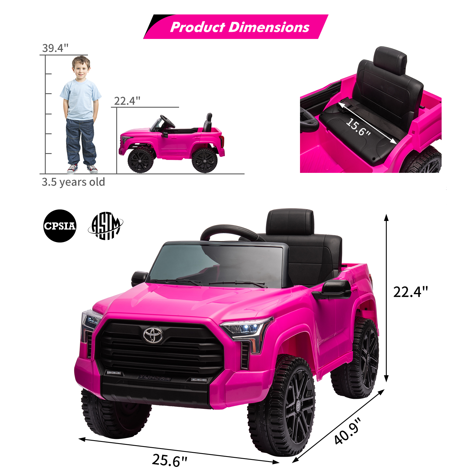 CazToi 12V Ride On Car  Licensed Toyota Tundra Remote Control Music Spring Suspension 3 Speeds LED Lights Gift for Ages 3+