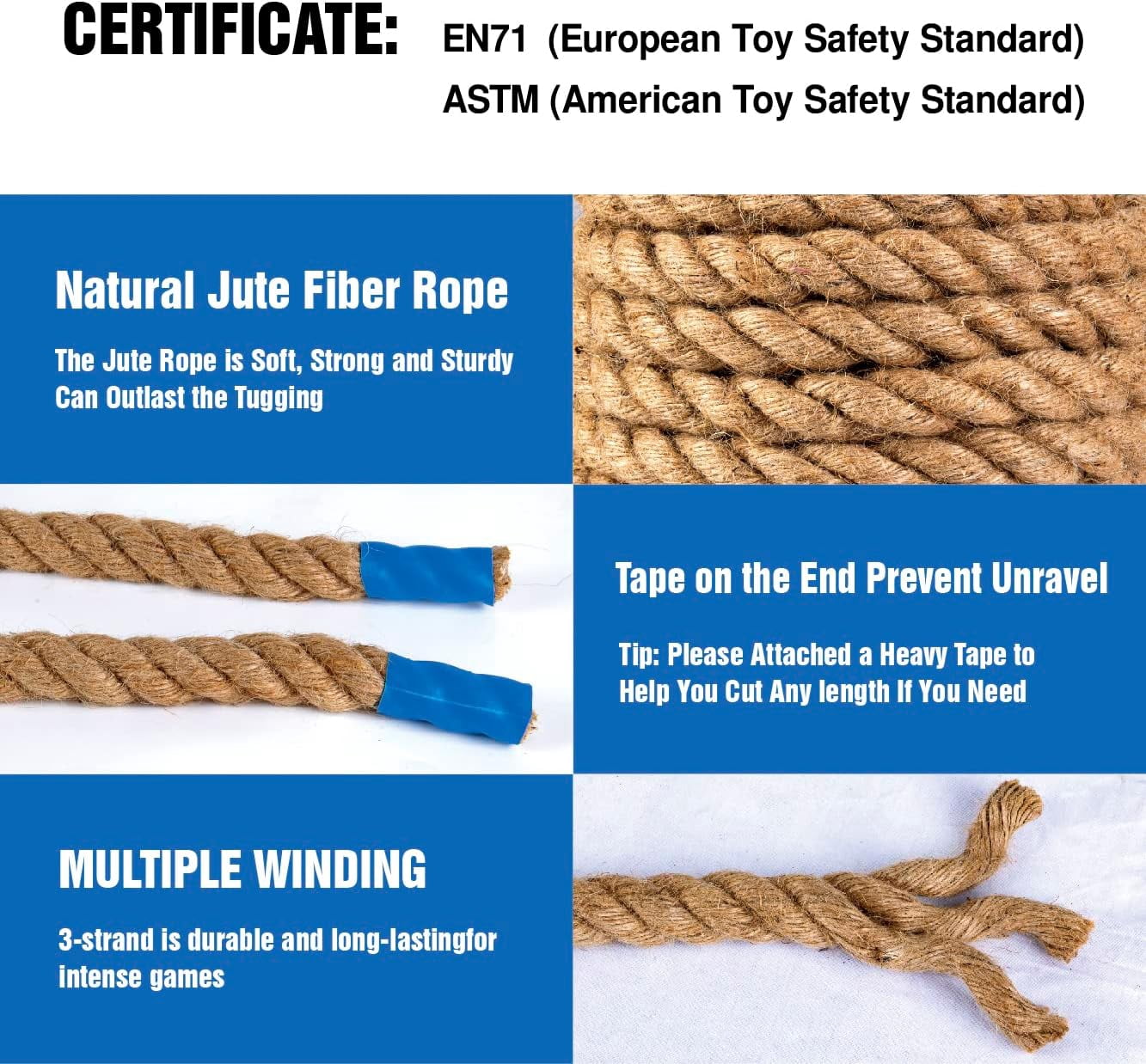 50 FT Tug of War Rope Set for Kids - Soft Natural Jute Fiber Rope with Red Flag for Field Day,Birthday/Holiday Party Game,Camping/Backyard Outdoor Games & Team Activities