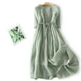 thumbnail image 2 of Womens Cotton Linen Maxi Dress Vintage Flowy Tie Belted Pleated Summer Beach Casual Loose 3/4 Sleeve Long Dresses Green XL, 2 of 7