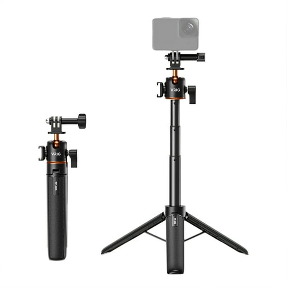 VRIG TP-08S Upgraded Sports Camera Selfie Stick Tripod Stand Aluminum Alloy 55cm/21.7in Max. Height with Cold Shoe Mount 360° Rotatable Ballhead Replacement for GoPro 13/12/11/10
