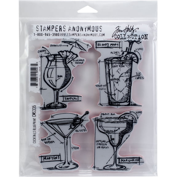 Tim Holtz Cling Stamps 7"X8.5"-Cocktails Blueprint