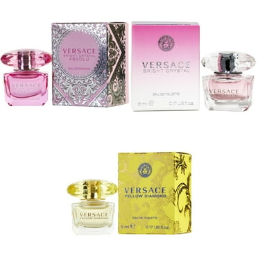 Versace Bright Crystal Absolu EDP, Bright Crystal EDT, Yellow Diamond EDT - 5ml Miniature Splash Bottle Fragrance Set