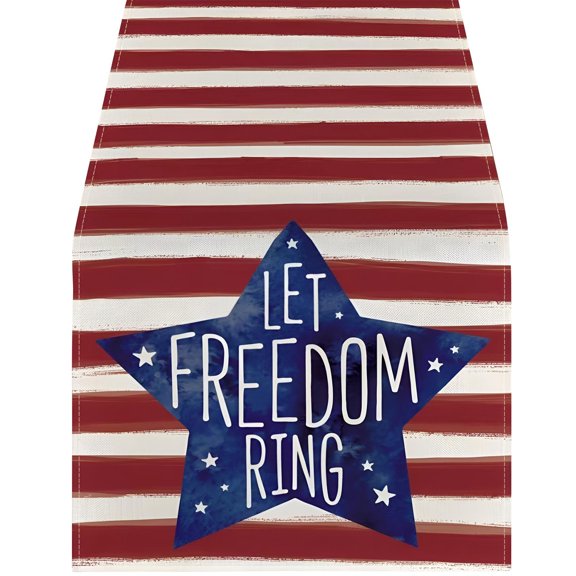 REZUOFI 1 Pcs Independence Day Patriotic Table Runner Strip Scarf for Kitchen Dining Decor with USA Flag Stars Pattern, Fourth of July Party Tablecloth Decoration