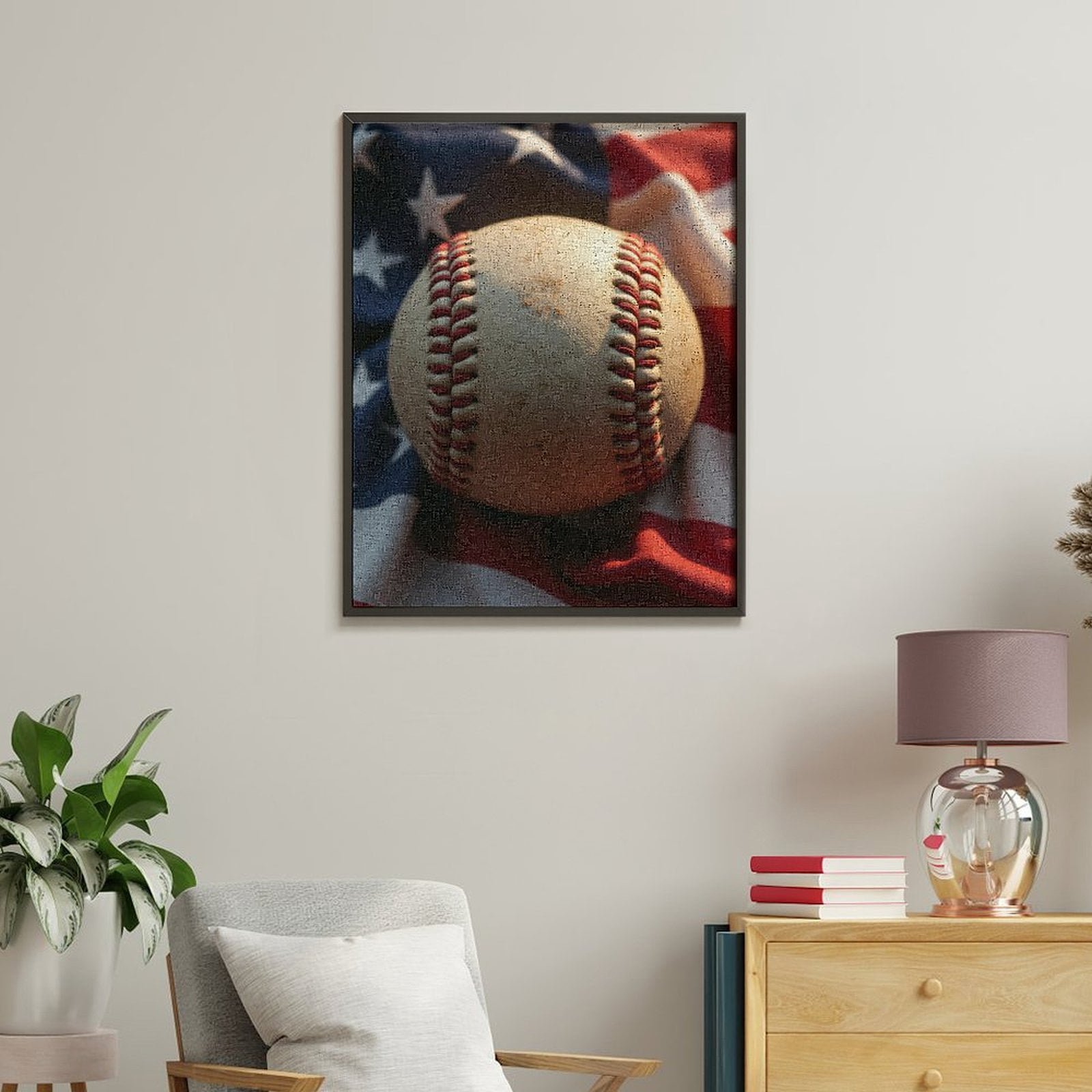 Paint by Numbers Kit for Adults, Baseball On Flag Fabric Paint by Numbers, Easy Paint by Numbers Kit for Adults Beginner, DIY Adult Paint by Number Kits on Canvas, 12x16in Home Decor