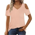 thumbnail image 2 of Akafmk Plus Size Womens Tops,Blouses for Women Summer Tops,Short Sleeve Tops Solid Color Loose Fitting V-neck Cold Shoulder Blouses Tunic Tops, 2 of 4