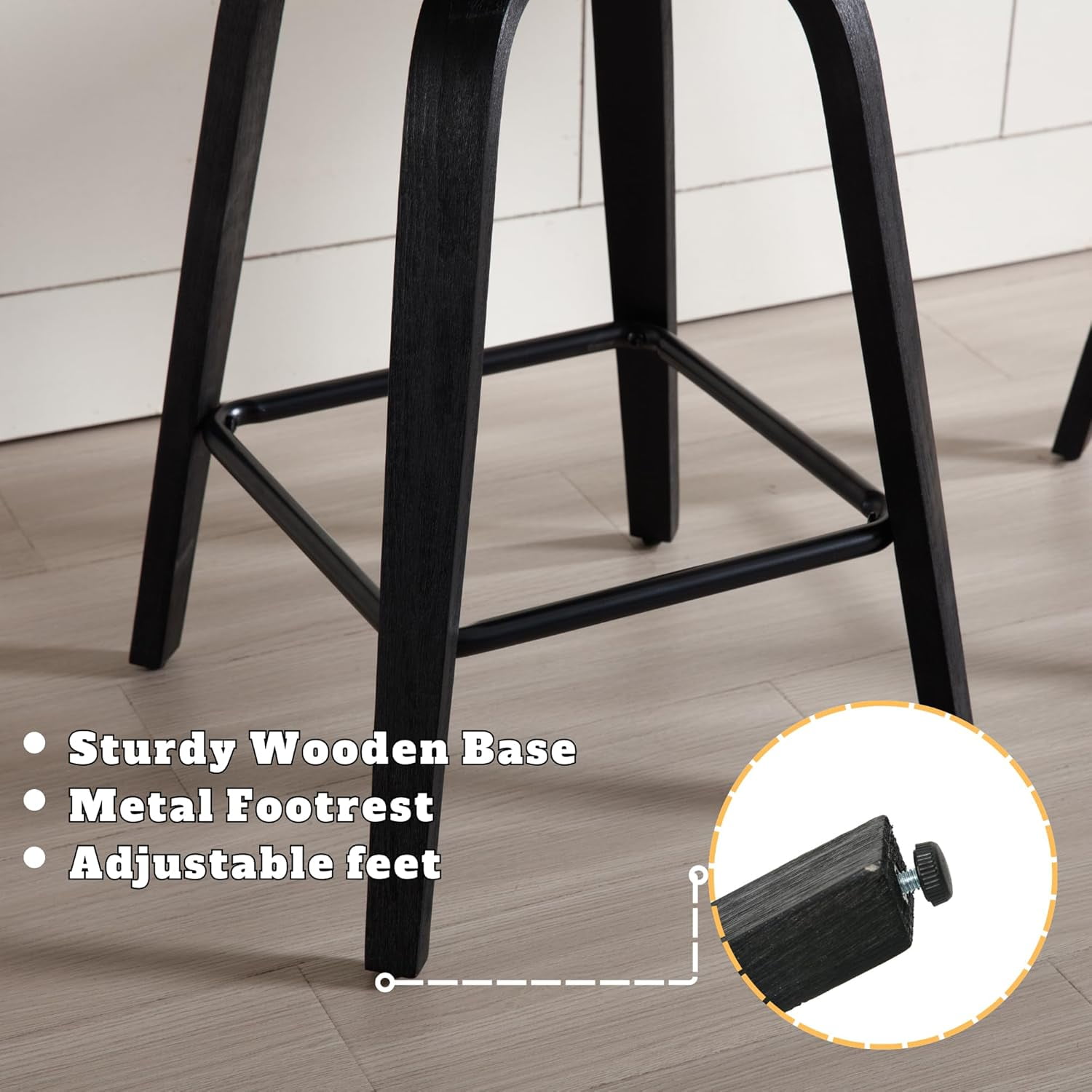 Guyou 26” Swivel Counter Height Bar Stools Without backrest, Upholstered Farmhouse Bar Stools with Footrest for Kitchen Island, Black-PU Leather(Set of 4)