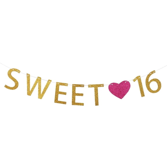 Sweet 16 Glitter Golden Letter Banner Birthday Flag Festival Party Happy Birthday Letter Banner Decorative Paper Streamer Letter Banner for Party Decorations