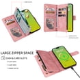 thumbnail image 4 of Wallet Case Compatible with iPhone 15, Premium PU Leather Zipper Flip Folio Wallet Magnetic Snap with Detachable Wrist Strap & Shoulder Strap Built-in Kickstand Protective Case - Pink, 4 of 6