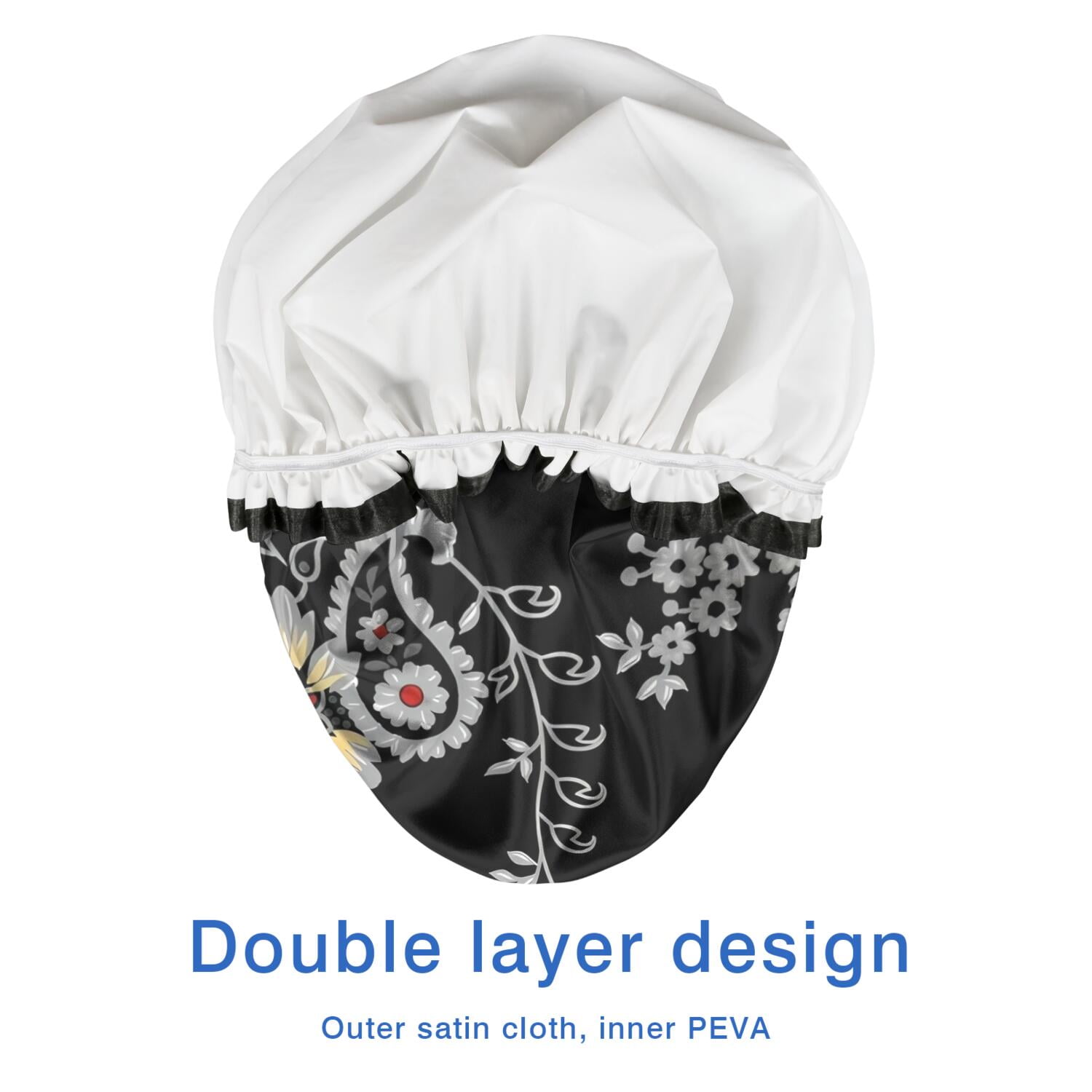 Shower Caps,Pioneer Flower Floral Print Pattern Waterproof Shower Cap for Women 4 Pieces,Double Reusable Hair Cover for Shower PEVA Elastic Stretch Hem