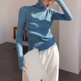 thumbnail image 3 of Womens Tops Women Turtleneck Ribbed Knit Sweater Top Thumb Hole Long Sleeve Mock Neck Solid Slim Fit Casual Knitted Jumper Shirts for Women, 3 of 4