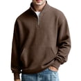 thumbnail image 3 of KKBOTIVE Men's Quarter Zip Polo Sweatshirt, Casual Stand Collared Top Long Sleeve Solid Color Pullover for Men Daily Fall Spring Outerwear ( Coffee Size: XXXL ), 3 of 5