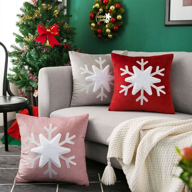 Xihbxyly Funda de Almohada Navideña, Cojín Decorativo Navideño, Lino, Cremallera Invisible, Lavable a Máquina, Ideal para Salón, Rojo, Gris y Rosa, 45 X 45 Cm.