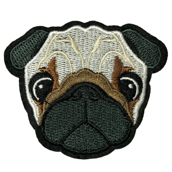 Pug Dog Face Iron-On Patch Embroidered Applique Canine Pet Best Friend Souvenir
