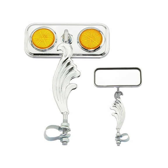 Chrome Rectangle Wing Bike Mirror Left with Amber Reflectors. Bike mirror, bicycle mirror, bike accessory, bicycle accessory.
